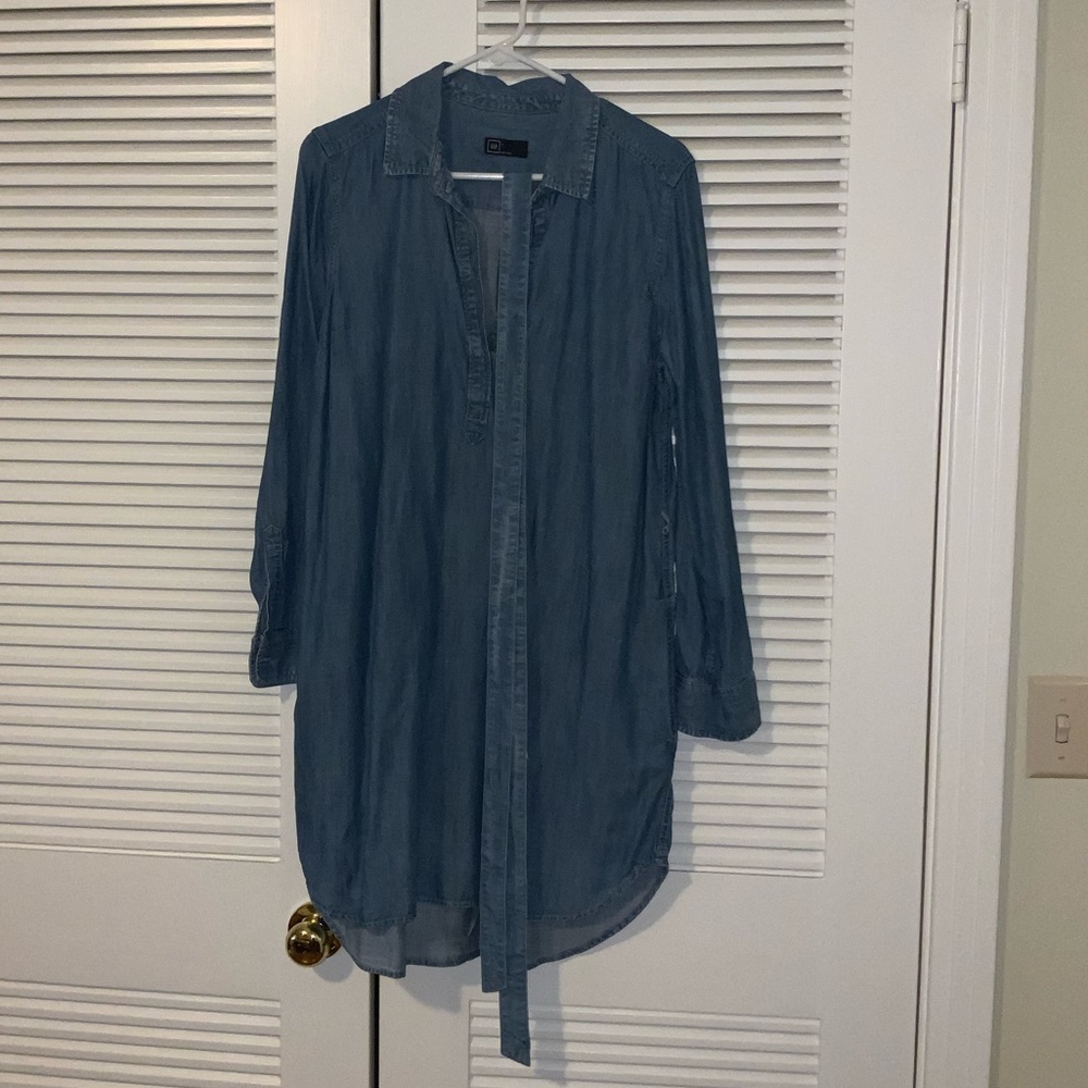 GAP Chambray Denim Pop Over Belted Dress, Size L